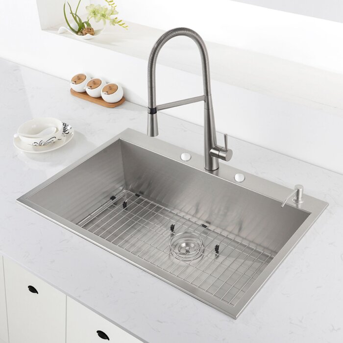 Ruvati 33 x 22 inch Drop-in Topmount 16 Gauge Zero Radius Stainless Steel Kitchen Sink Single Bowl - 4 holes - RVH8001