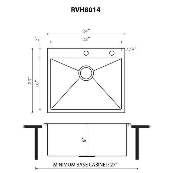 Ruvati 24 x 20 inch Drop-in 16 Gauge Stainless Steel Rounded Corners Topmount Kitchen Sink Single Bowl - RVH8014