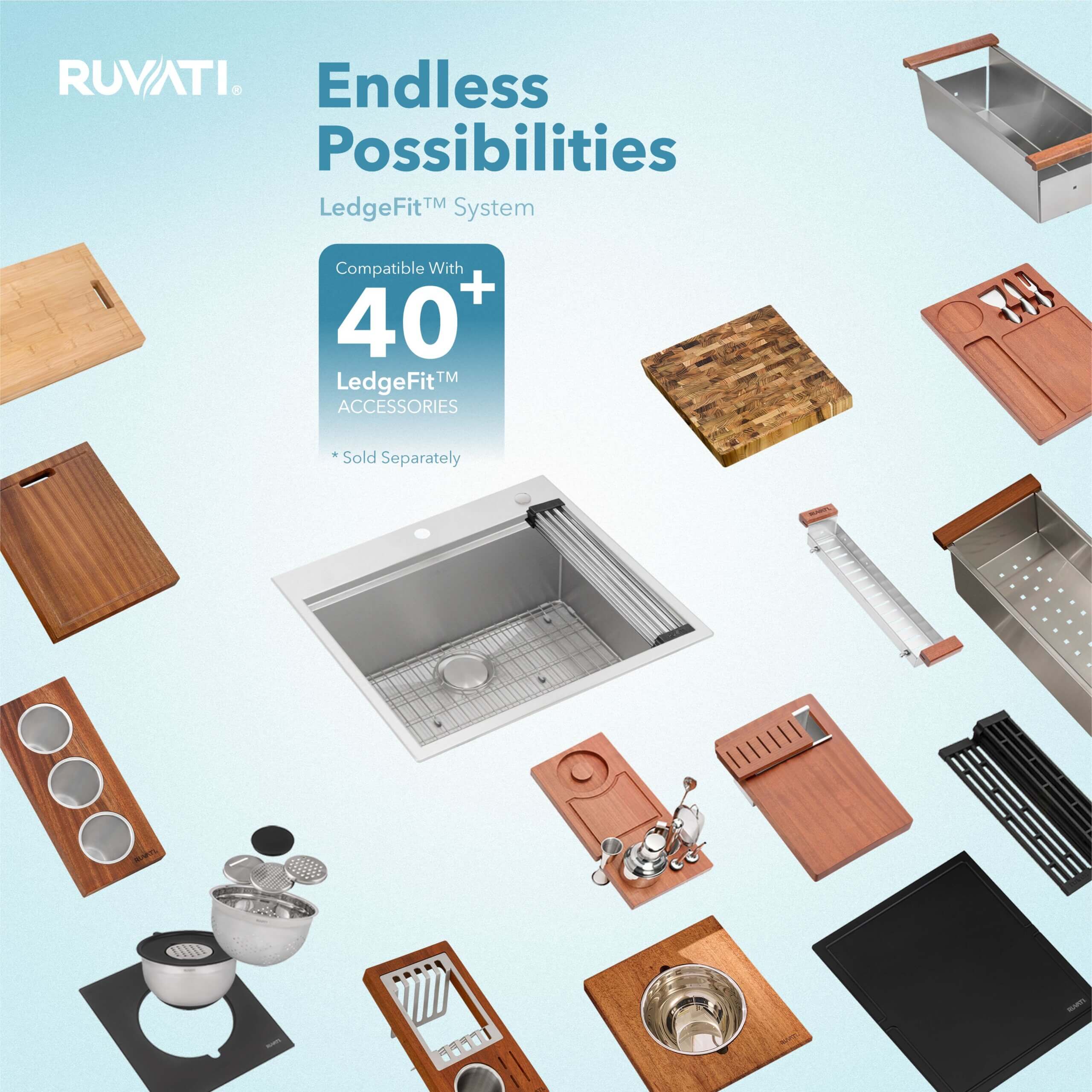 Ruvati 25 x 22 inch Workstation Drop-in Topmount 16 Gauge