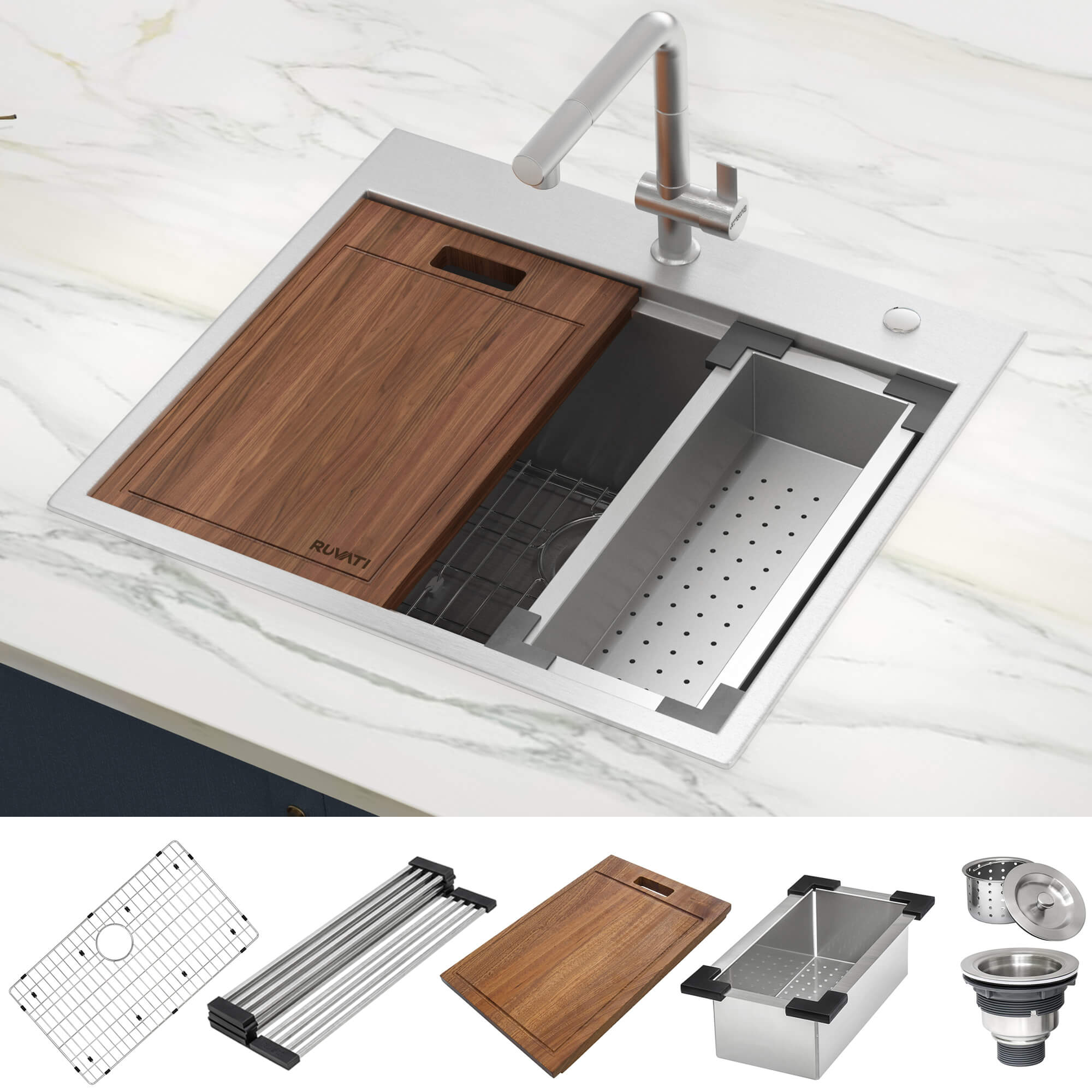 23 x 19 Inch Stainless Steel Sink X Home Undermount Kitchen Workstation Sink 16 Gauge Single Bowl with All Sink Accessories