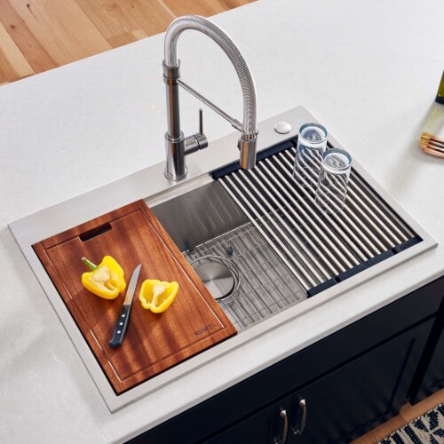 Ruvati 30 x 22 inch Workstation Drop-in Topmount Rounded Corners 16 Gauge Ledge Stainless Steel Kitchen Sink Single Bowl - RVH8030