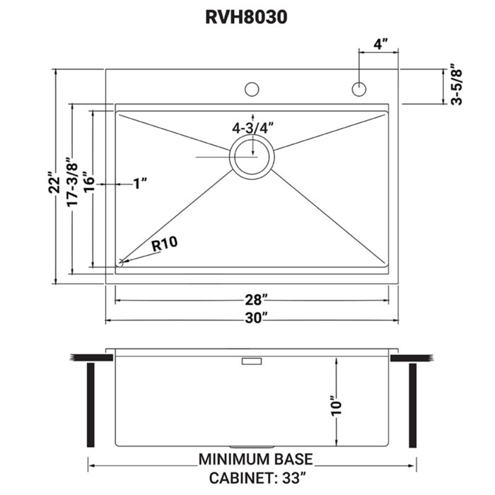 Ruvati 30 x 22 inch Workstation Drop-in Topmount Rounded