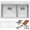 Ruvati 33 x 22 inch Workstation Drop-in 60/40 Double Bowl Topmount Rounded Corners 16 Gauge Stainless Steel Ledge Kitchen Sink - RVH8035 Ruvati 33 x 22 inch Workstation Drop-in 60/40 Double Bowl Topmount Rounded Corners 16 Gauge Stainless Steel Ledge Kitchen Sink - RVH8035