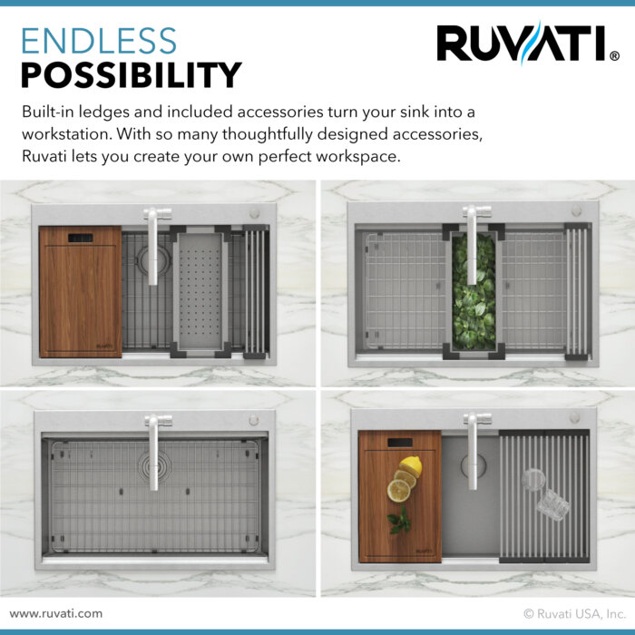 Ruvati 33 x 22 inch Workstation Drop-in 40/60 Double Bowl