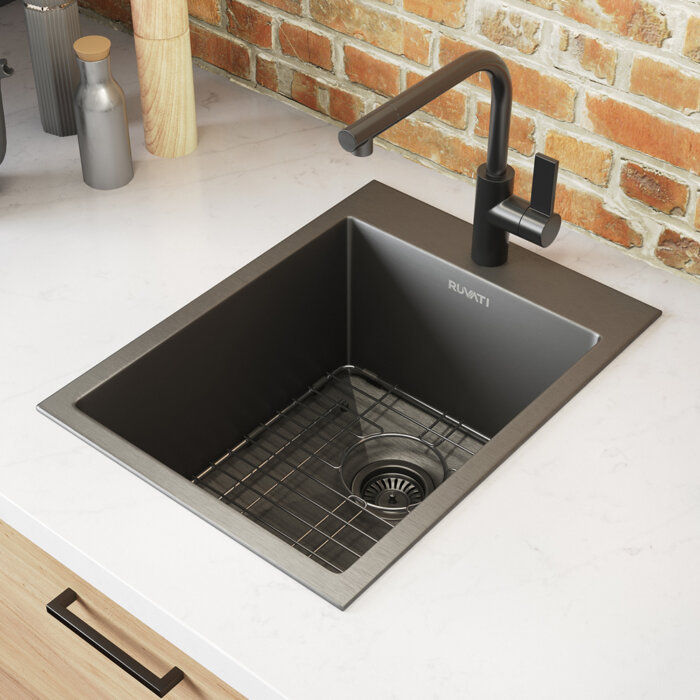 All-in-One Dual Mount Copper 15 in. Square Bar/Prep Sink with Faucet and 3.5 in. Strainer Drain in Oil Rubbed Bronze All-in-One Dual Mount Copper 15 in. Square Bar/Prep Sink with Faucet and 3.5 in. Strainer Drain in Oil Rubbed Bronze
