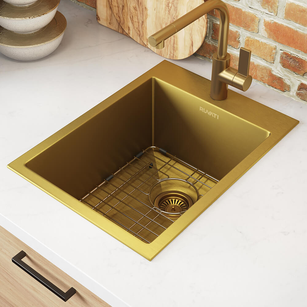 Ruvati 15 x 20 inch Matte Gold Stainless Steel Drop-in Topmount
