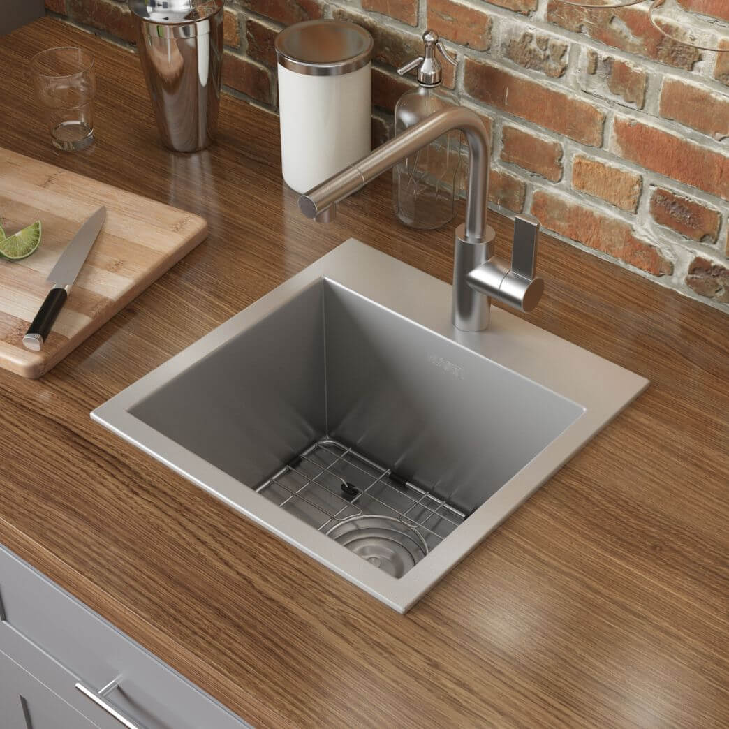 Ruvati 15 x 15 inch Drop-in Topmount Bar Prep Sink 16 Gauge Stainless Steel Single Bowl - RVH8115