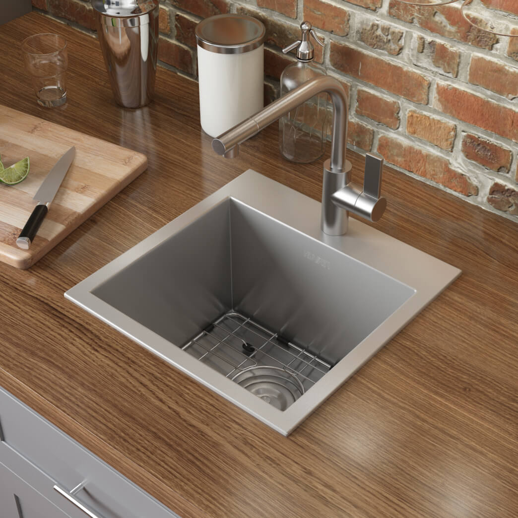 15 in. Drop-in Single Bowl 16-Gauge Stainless Steel Square Topmount Bar Prep Kitchen Sink