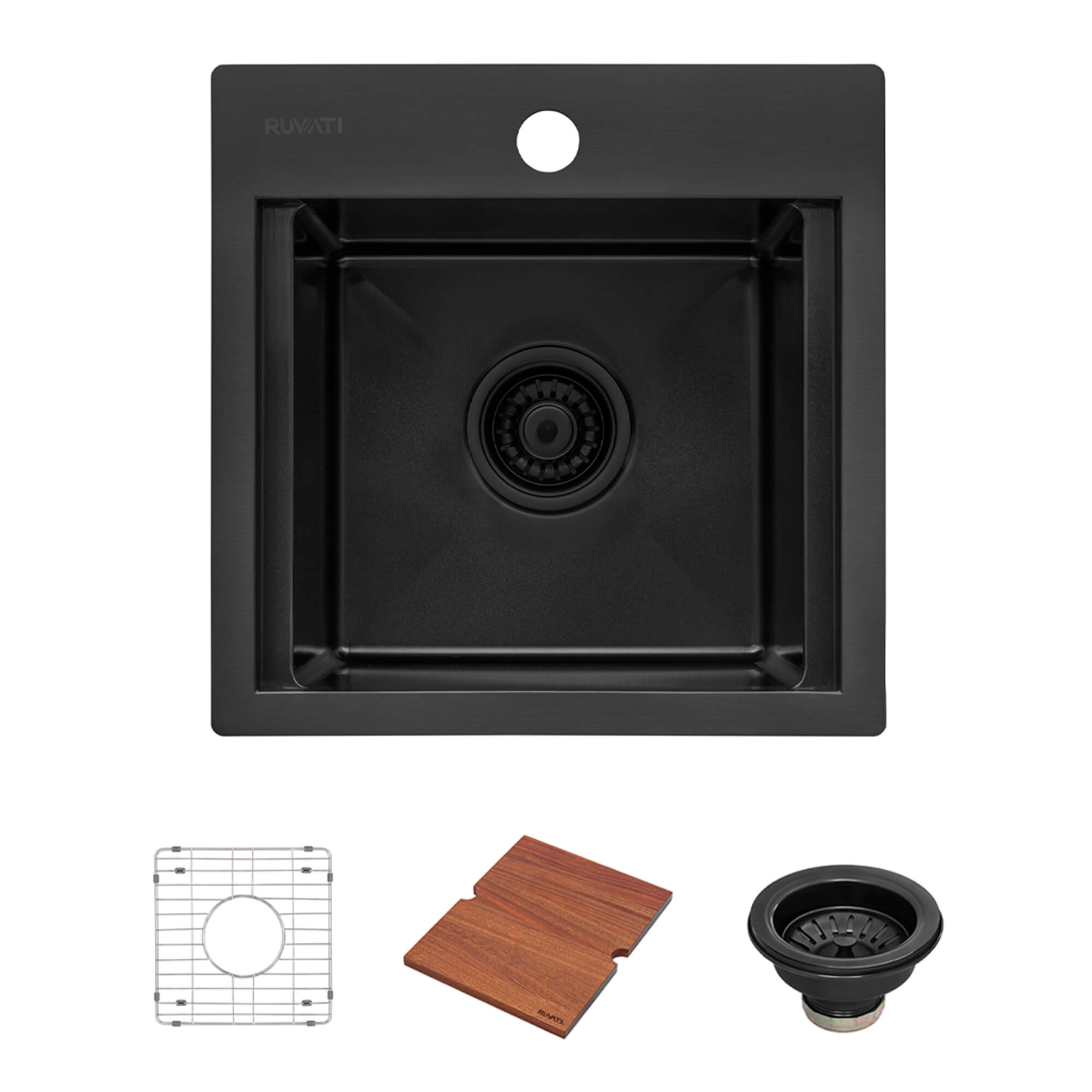 15 inch Gunmetal Black Stainless Steel Workstation Wet Bar Sink Drop-in Topmount - RVH8215BL view 2