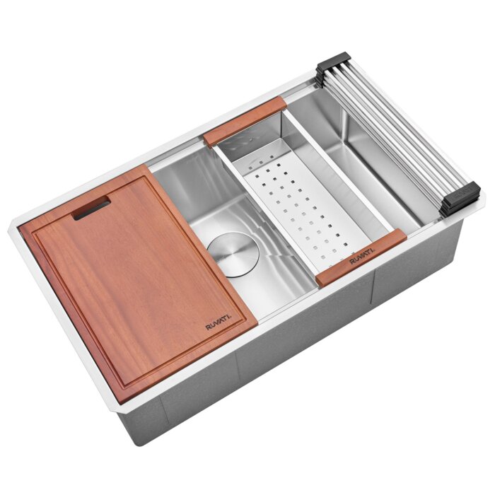 Ruvati 32-inch Workstation Ledge Rounded Corners Undermount