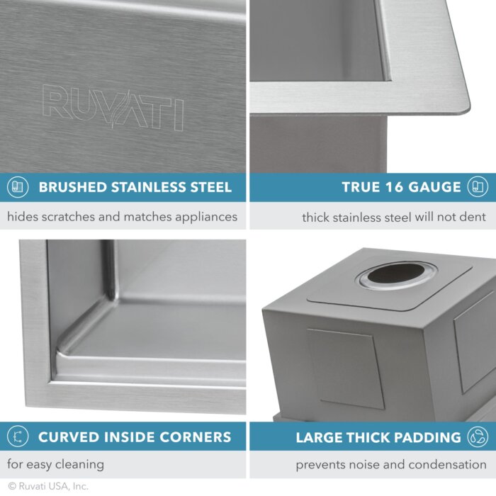 Ruvati 32-inch Workstation Ledge Rounded Corners Undermount