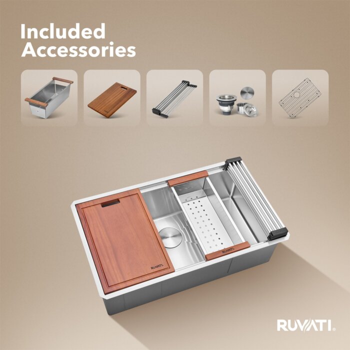 食器 ESA Ruvati 33-inch Workstation Ledge Rounded Corners Undermount 16