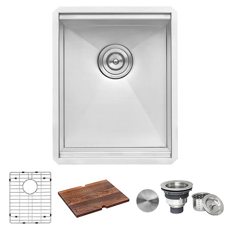15 in. Workstation Bar Prep Undermount Stainless Steel Single Bowl 16-Gauge Ledge Kitchen Sink