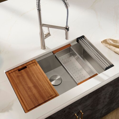 Ruvati 28-inch Workstation Ledge Undermount 16 Gauge Stainless Steel Kitchen Sink Single Bowl - RVH8309