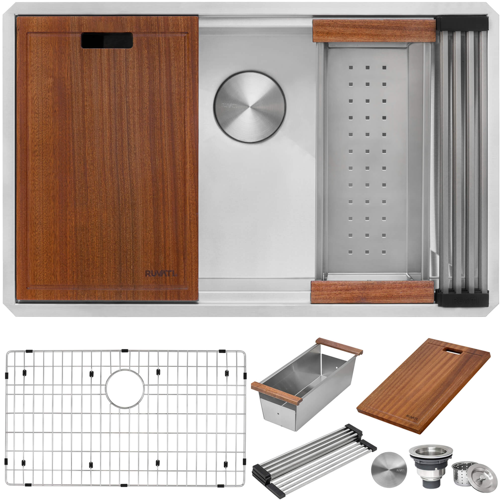 30 in. Single Bowl Undermount 16-Gauge Stainless Steel Ledge Kitchen Sink with Sliding Accessories