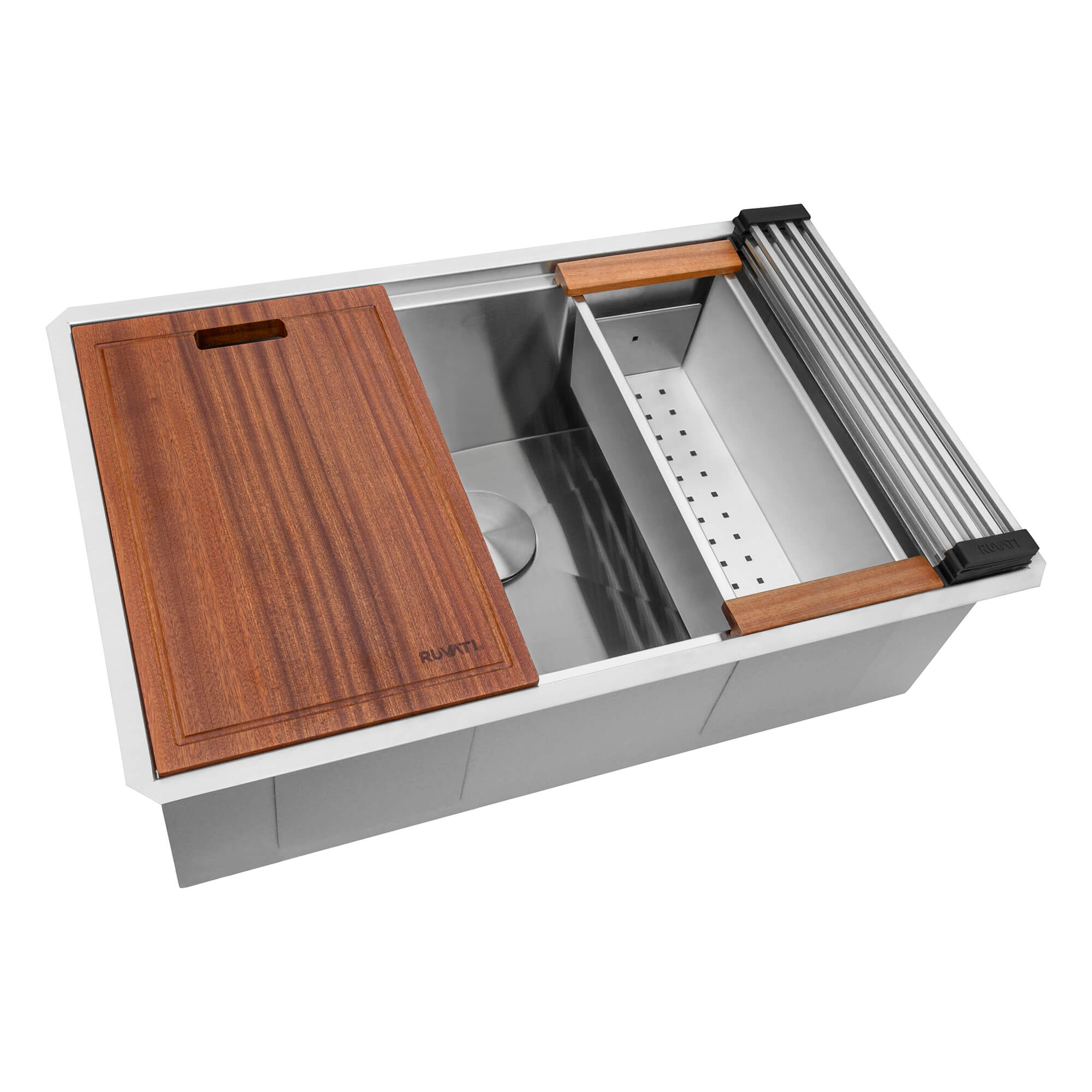 30 in. Single Bowl Undermount 16-Gauge Stainless Steel Ledge Kitchen Sink with Sliding Accessories