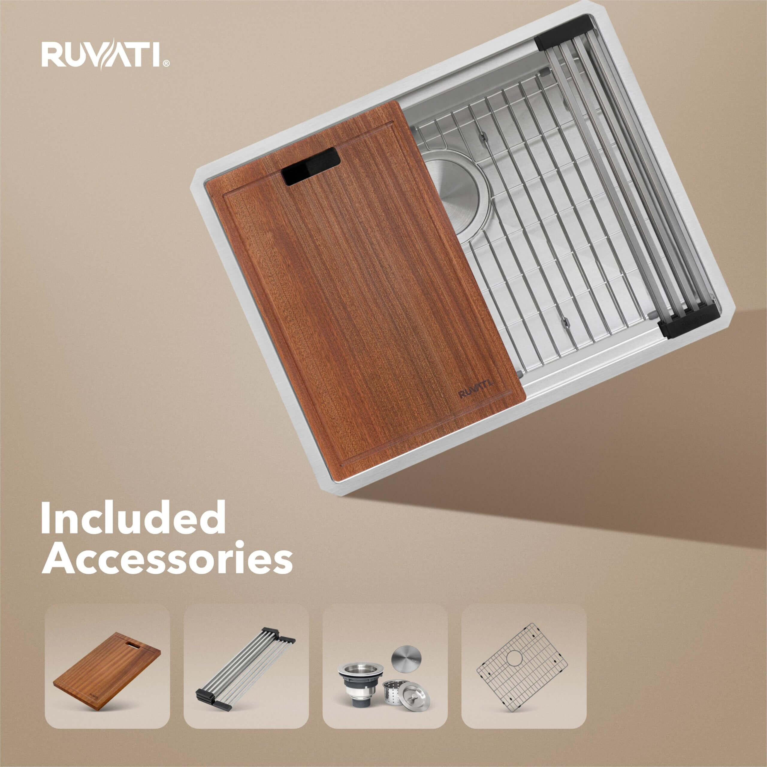 Ruvati 24-inch Workstation Rounded Corners Undermount Ledge