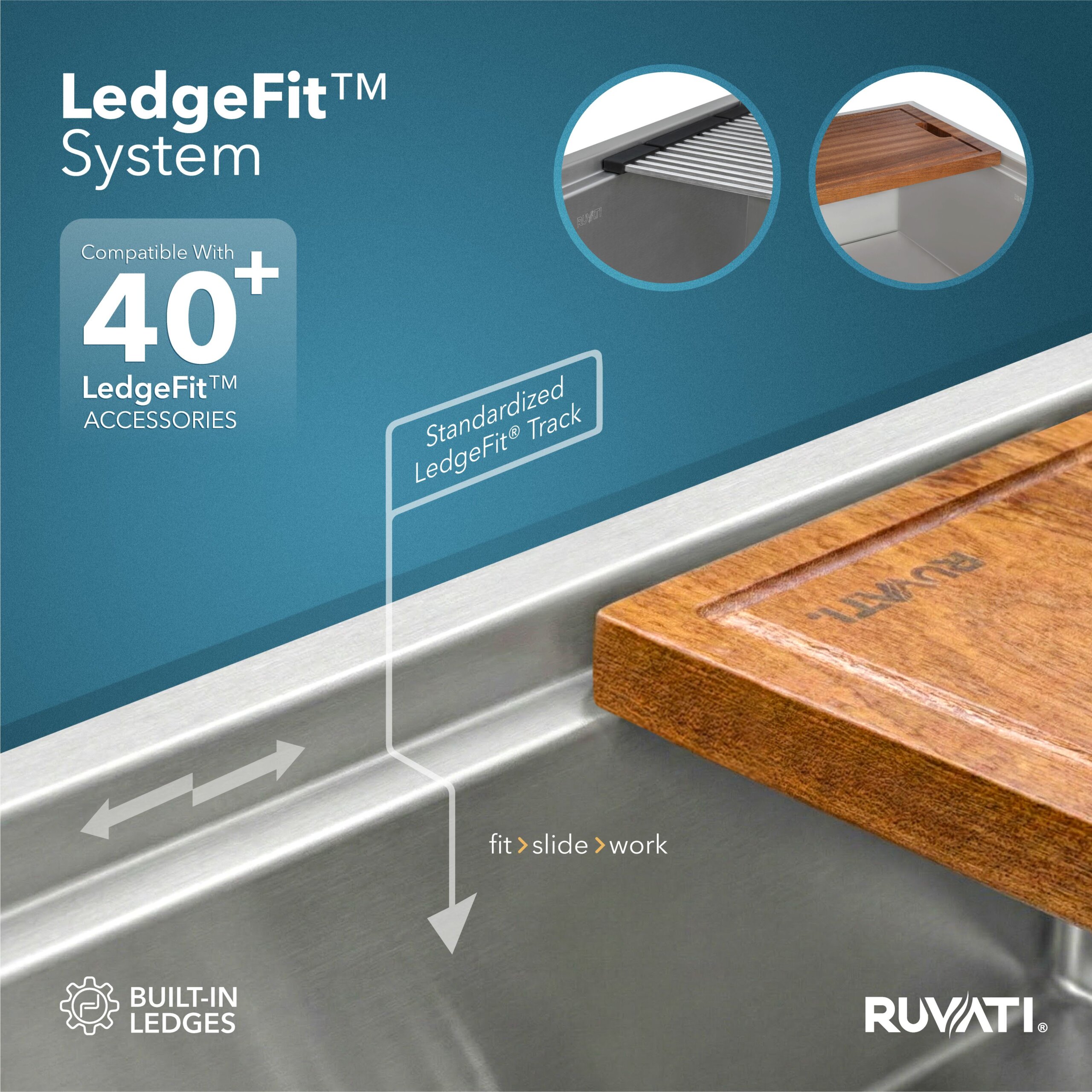 Ruvati 24-inch Workstation Rounded Corners Undermount Ledge