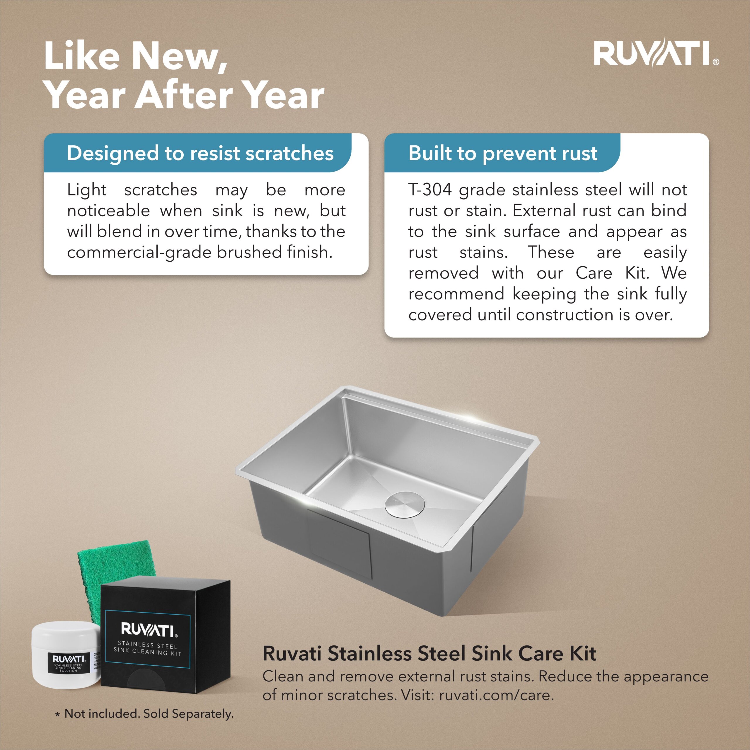 Ruvati 24-inch Workstation Rounded Corners Undermount Ledge