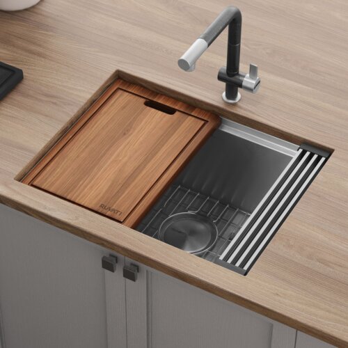 Ruvati 24-inch Workstation Rounded Corners Undermount Ledge Kitchen Sink with Accessories - RVH8324