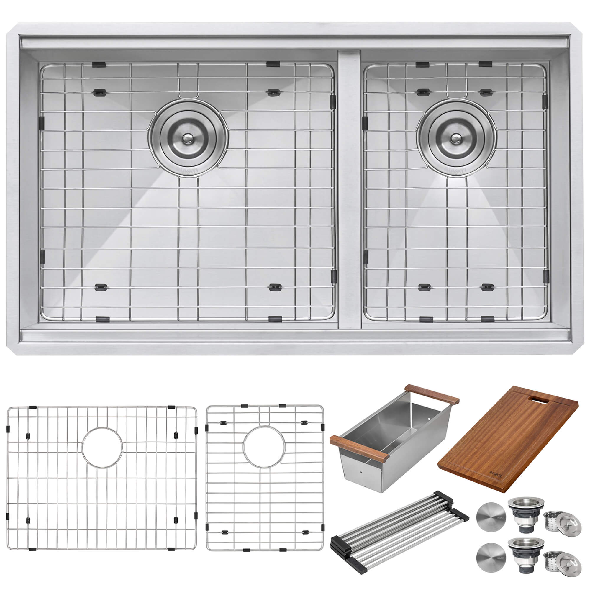 その他 Sank-Latte Ruvati 28-inch Workstation Sink 60/40 Double Bowl Undermount