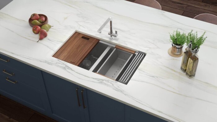 Ruvati 33-inch Workstation Ledge Rounded Corners 50/50