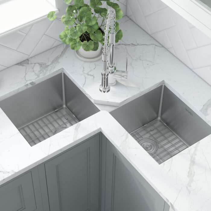 50/50 Undermount 16-Gauge Stainless Steel 44 in. Corner Butterfly Double Bowl Kitchen Sink