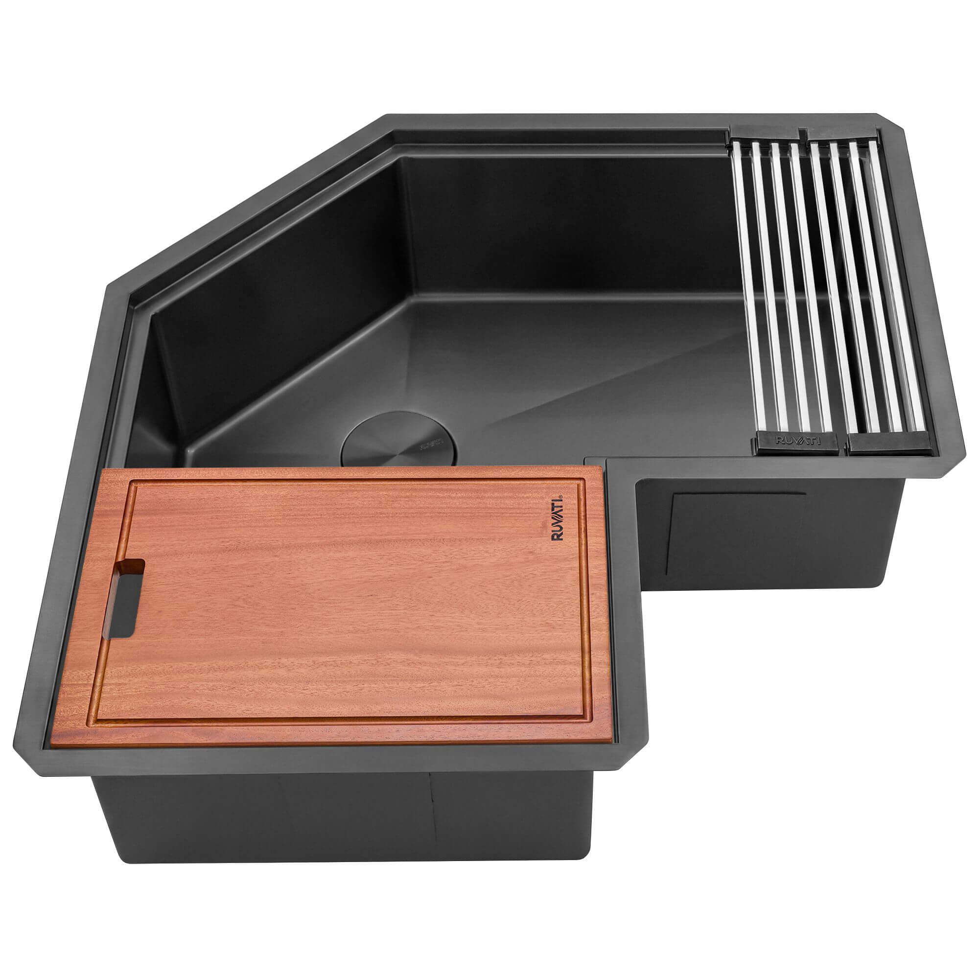 Ruvati Roma Pro Corner Workstation Gunmetal Black Stainless Steel Undermount Kitchen Sink - RVH8410BL