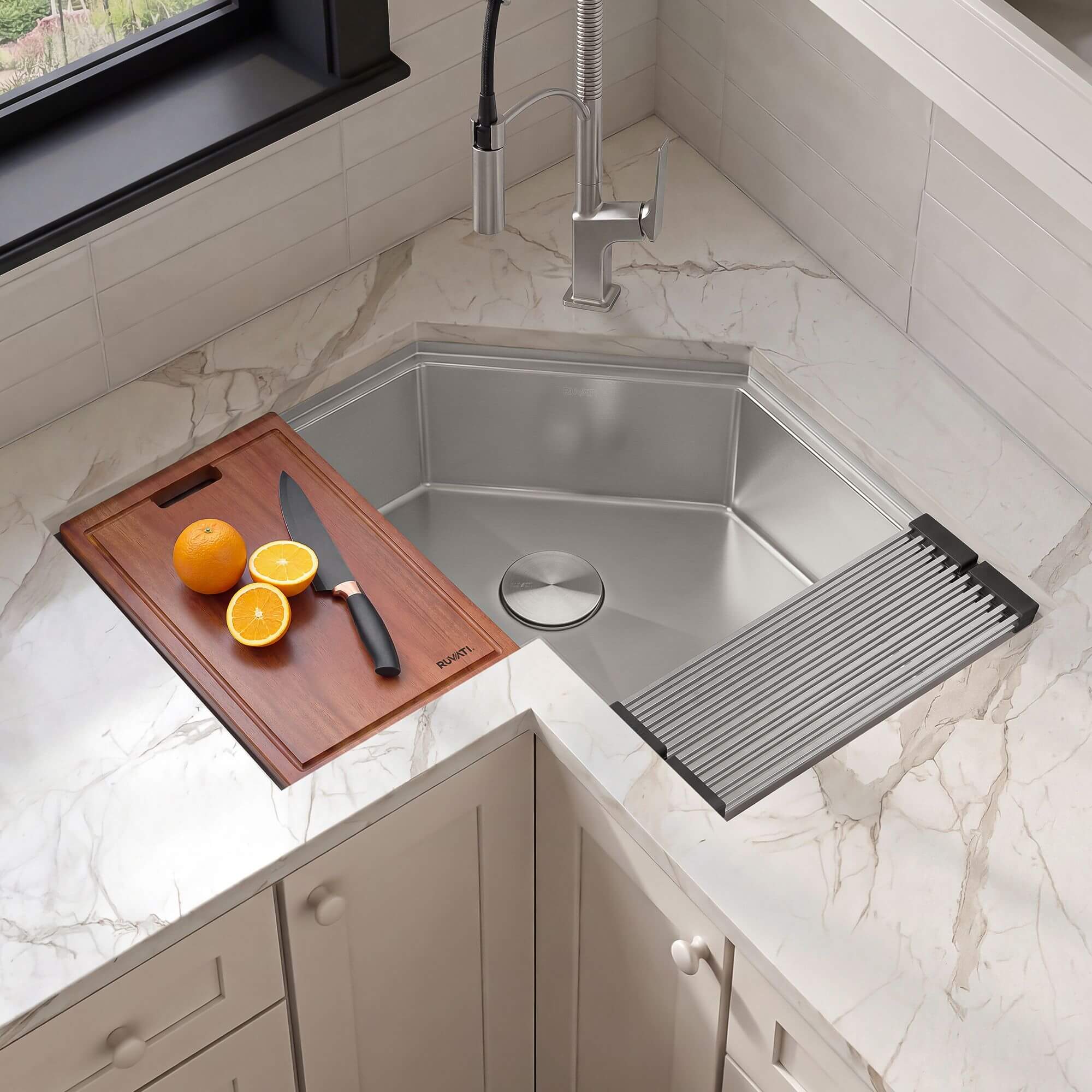Ruvati Roma Pro Corner Workstation Stainless Steel Undermount Kitchen Sink - RVH8410ST