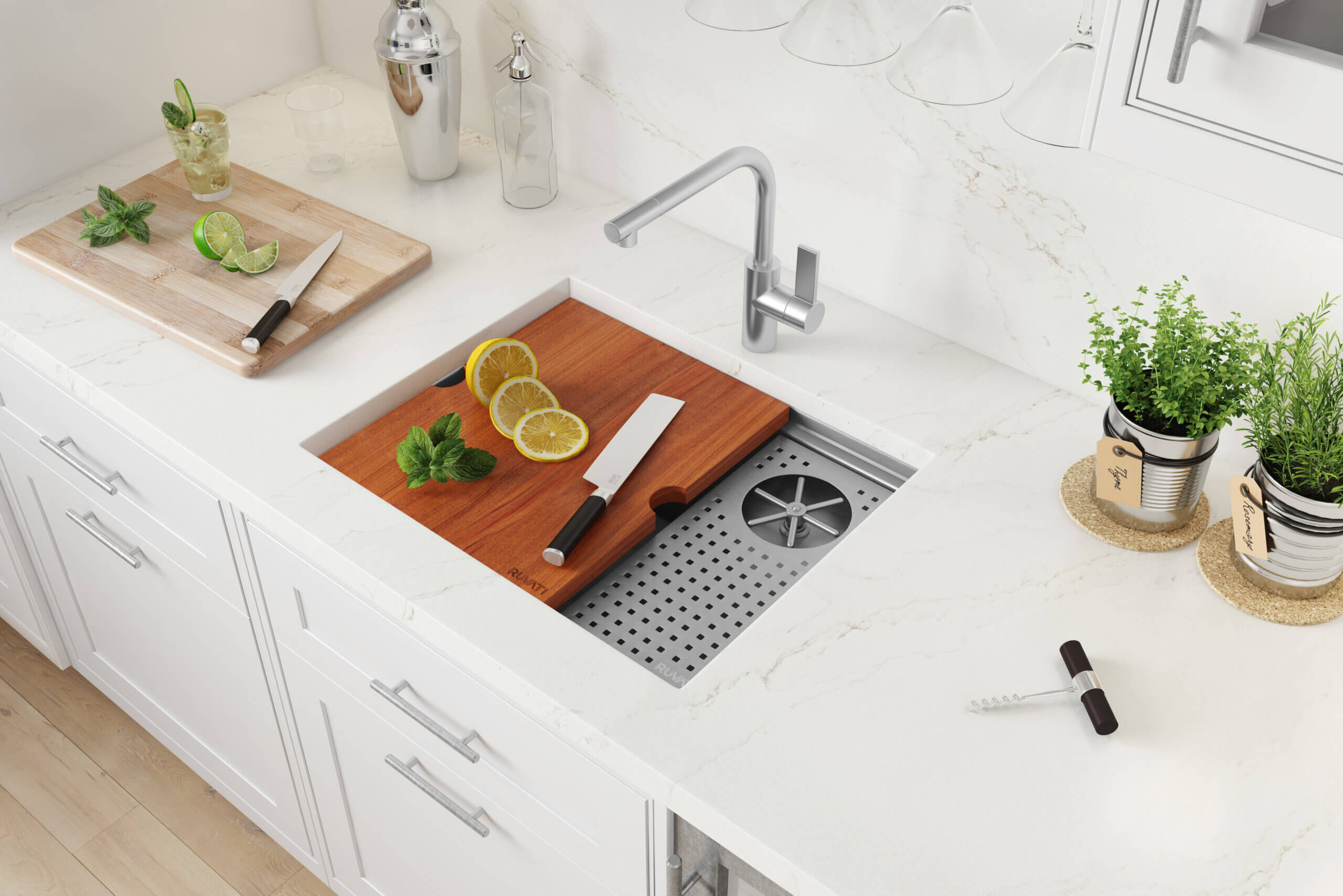 Vertical Rincer Ruvati Glass Rinser and Sink Combo 22 inch Workstation for Wet Bar ...