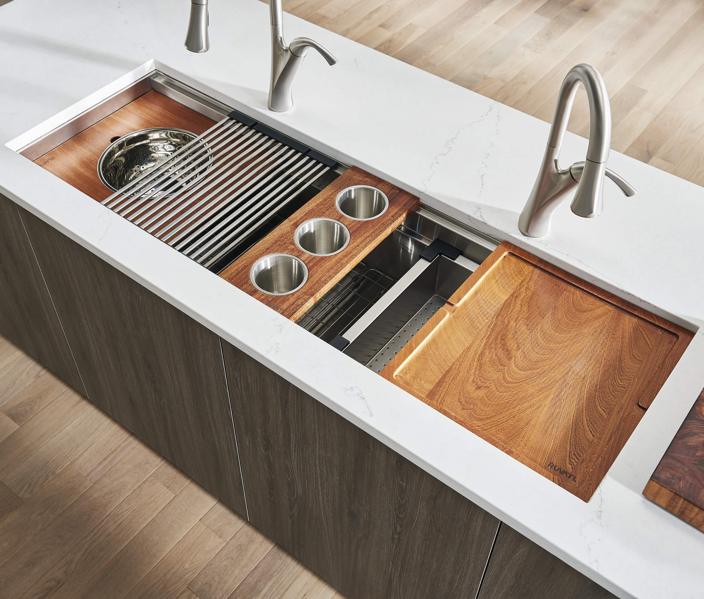 57-inch Workstation Two-Tiered Ledge Kitchen Sink Undermount 16 Gauge