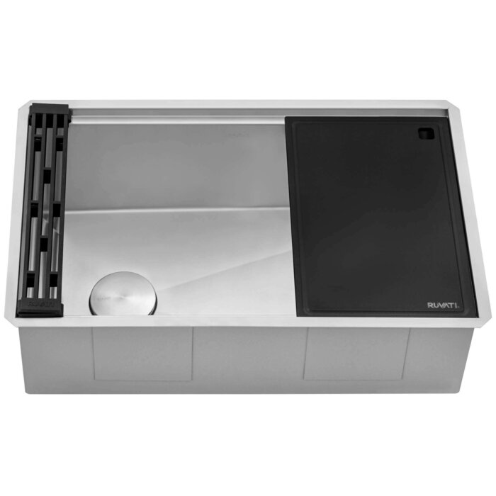 Ruvati 33-inch Workstation Slope Bottom Offset Drain Undermount 16 Gauge Kitchen Sink - RVH8597