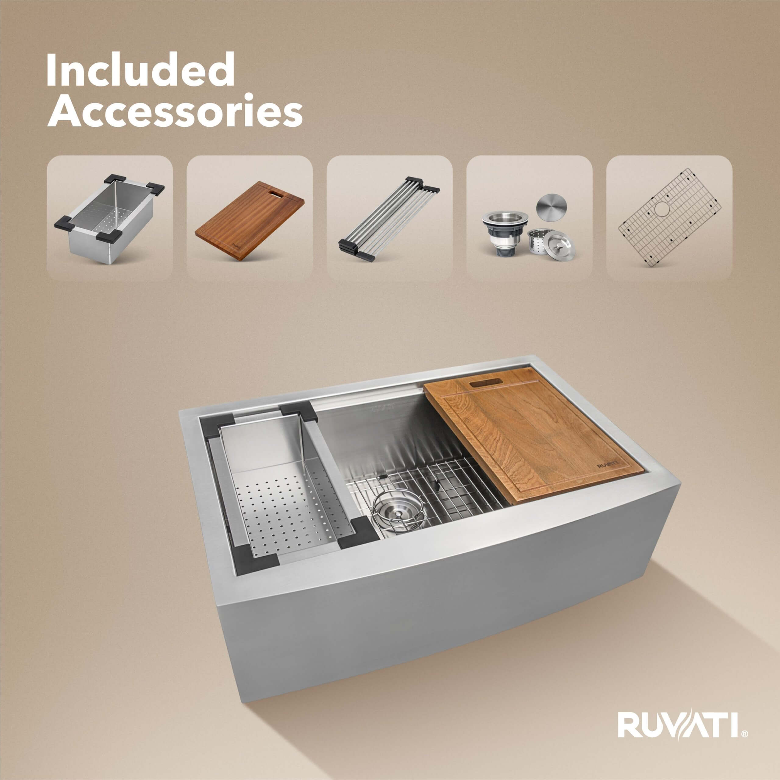 Ruvati 30-inch Apron-front Workstation Farmhouse Kitchen Sink 16