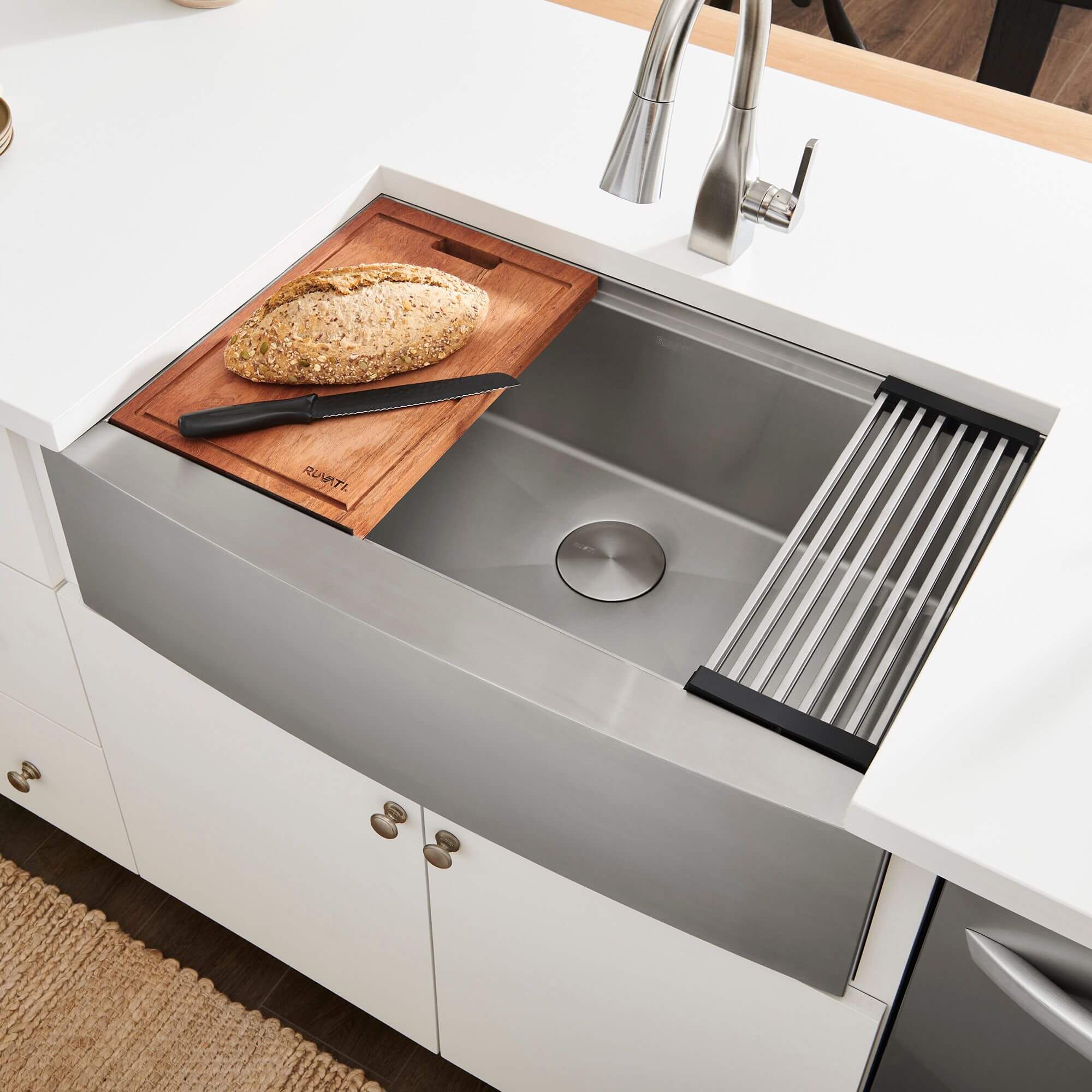 Ruvati 30-inch Apron-front Workstation Farmhouse Kitchen Sink 16 Gauge Stainless Steel Single Bowl - RVH9100