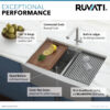 Ruvati 33" Apron-front Workstation Low-Divide Double Bowl 60/40 Farmhouse Kitchen Sink 16 Gauge Stainless Steel - RVH9201