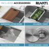 Ruvati 33" Apron-front Workstation Low-Divide Double Bowl 60/40 Farmhouse Kitchen Sink 16 Gauge Stainless Steel - RVH9201