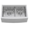Ruvati 33" Apron-front Workstation Low-Divide Double Bowl 60/40 Farmhouse Kitchen Sink 16 Gauge Stainless Steel - RVH9201