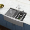 Ruvati 36" Apron-front Workstation Low-Divide Double Bowl 50/50 Farmhouse Kitchen Sink 16 Gauge Stainless Steel - RVH9301