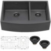Ruvati 33-inch Gunmetal Black Stainless Steel 60/40 Double Bowl Apron-Front Farmhouse Kitchen Sink - RVH9742BL