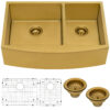 Ruvati 33-inch Satin Matte Gold Stainless Steel 60/40 Double Bowl Apron-Front Farmhouse Kitchen Sink - RVH9742GG