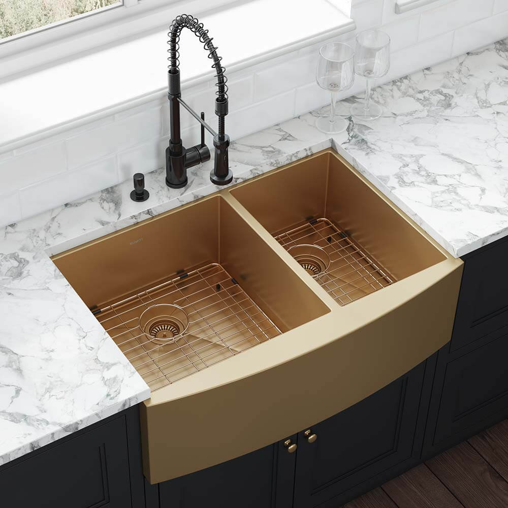 Ruvati 33-inch Satin Matte Gold Stainless Steel 60/40 Double Bowl