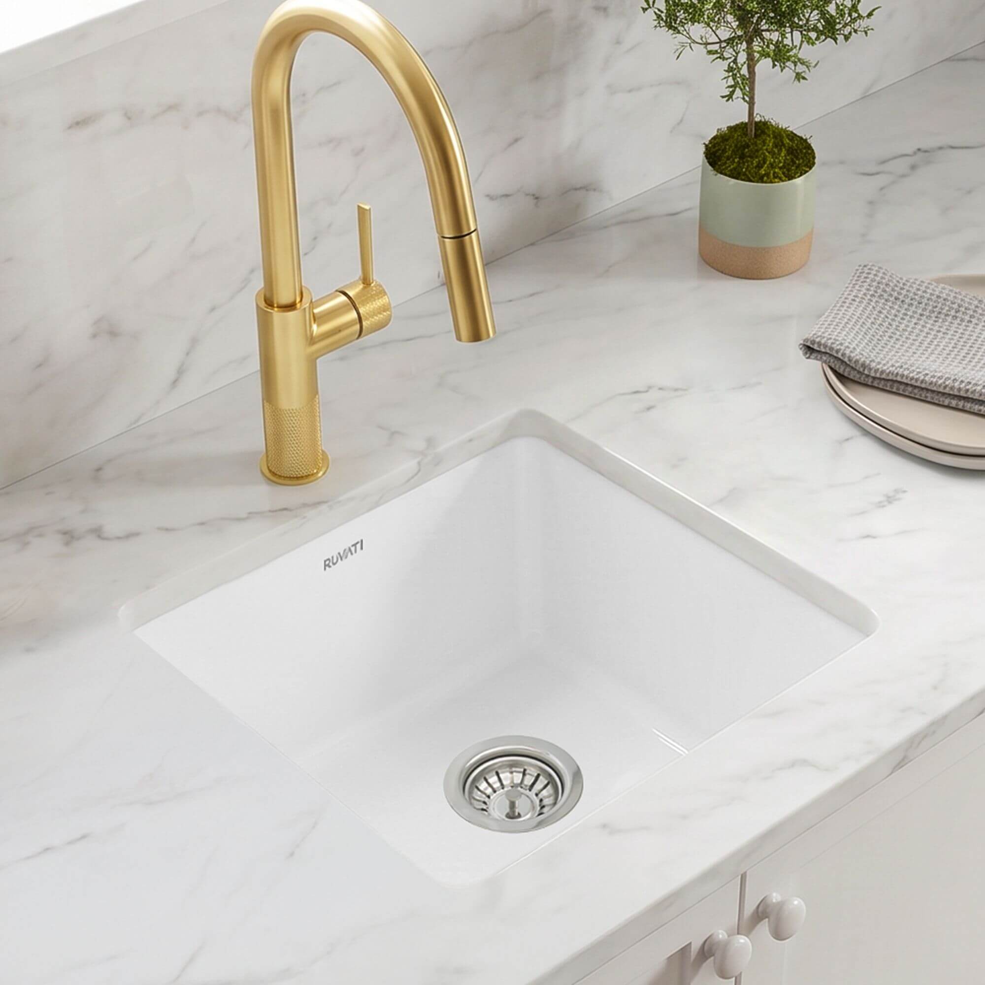 Ruvati 18 inch Fireclay Glossy White Undermount Wet Bar Prep Kitchen Sink Single Bowl - RVL2118WH