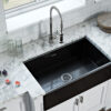 Ruvati 33 x 20 inch Fireclay Reversible Farmhouse Apron-Front Kitchen Sink Single Bowl - Glossy Black - RVL2300BK
