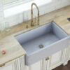 Ruvati 33 inch Fireclay Distressed Finish Farmhouse Apron-Front Kitchen Sink Reversible - Coastal Blue - RVL2300SB