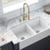 Ruvati 33 x 18 inch Fireclay Farmhouse Apron-Front Kitchen Sink Double Bowl - White - RVL2311WH