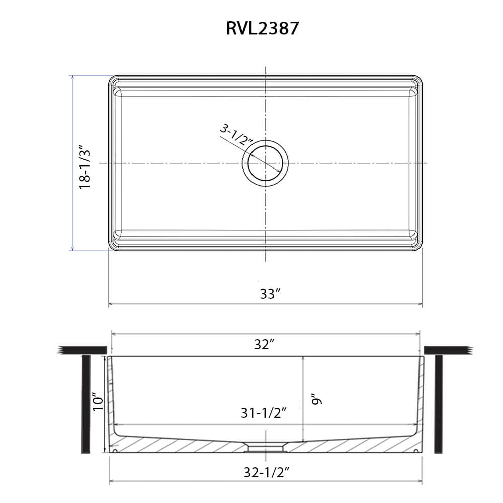 Ruvati 33 inch Kitchen Single Apron Front Workstation Sink Ruvati Fireclay Farmhouse - Bowl - USA Black RVL2387BK