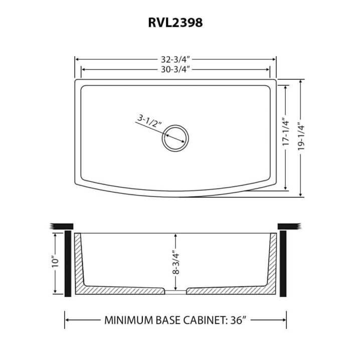 Ruvati 33 inch Fireclay White Farmhouse Kitchen Sink Bow Front Curved Apron Single Bowl - RVL2398BS