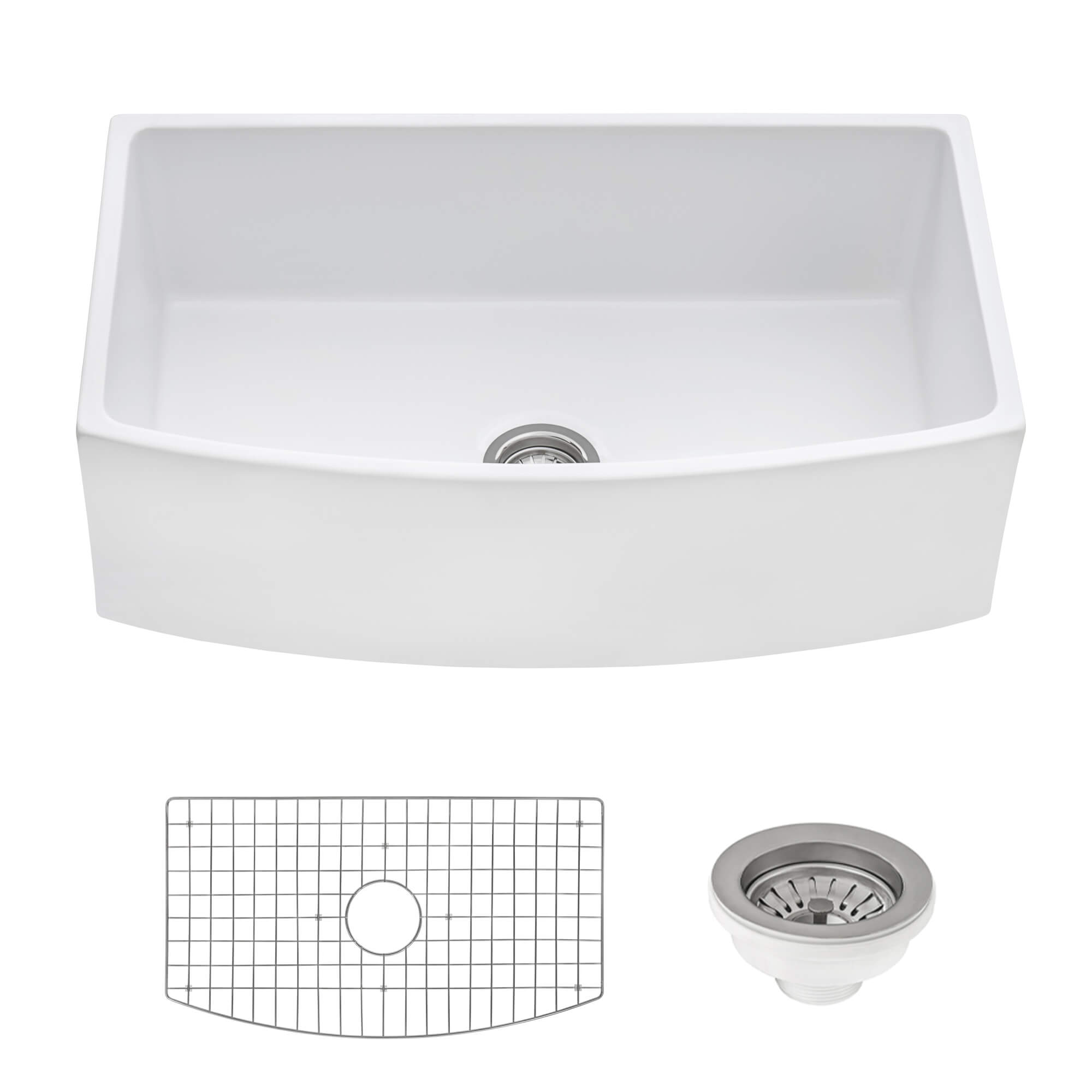 20Y-SB-7-1　RORU Ruvati 33 inch Fireclay Black Farmhouse Kitchen Sink Bow