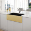 Ruvati 30-inch Matte Black and Brushed Gold Fireclay Modern Farmhouse Kitchen Sink Single Bowl - RVL4018GRG