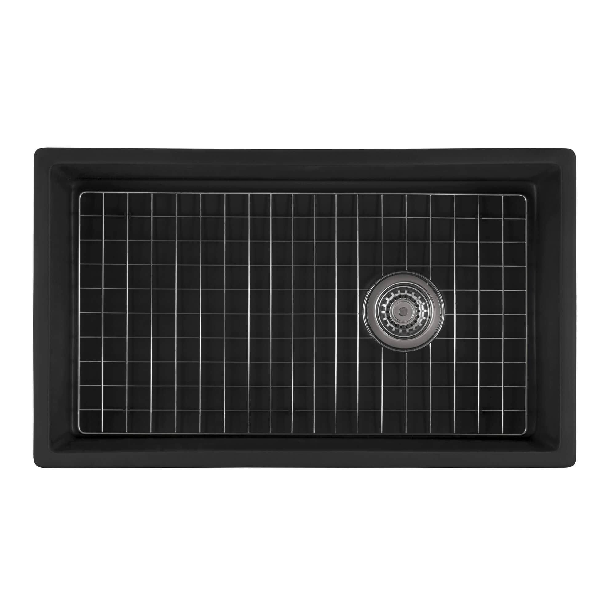 30-inch Matte Black Fireclay Modern Farmhouse Offset Drain Kitchen Sink Single Bowl - RVL4018MBK view 1